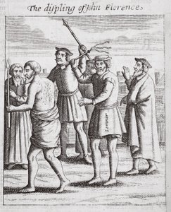 Die Züchtigung von John Florence, Illustration aus Acts and Monuments von John Foxe, neunte Ausgabe, veröffentlicht 1684