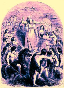 Die Druiden ermutigen die Briten, die Landung der Römer zu verhindern, Illustration aus Cassells Illustrierter Universalgeschichte von Edward Ollier, veröffentlicht 1890