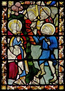 Das Ostfenster, das den heiligen Petrus zeigt, wie er mit Christus auf dem Wasser geht von English School