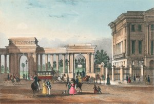 Der Eingang zum Hyde Park von Piccadilly mit dem Westflügel des Apsley House von English School