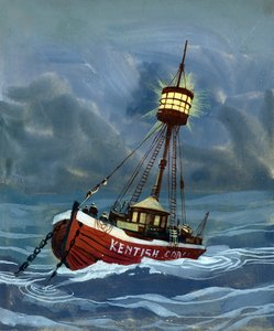 Das erste Feuerschiff, das 1732 in der Nähe der Nore-Sandbank platziert wurde von English School