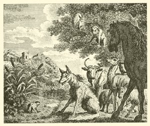 Der Frosch und der Fuchs (Gravur) von English School
