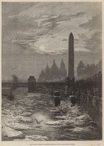 Der gefrorene Thames - Möwen kreisen um die Nadel der Kleopatra von English School