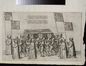 Der Leichenzug von Sir Philip Sidney (1554-1586) auf dem Weg zur St. Pauls Kathedrale, 1587, graviert von Theodor de Bry (1528-1598)