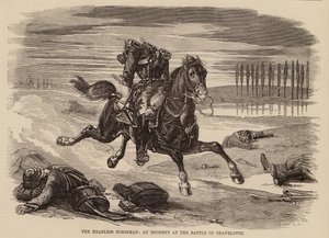 Der kopflose Reiter, ein Vorfall in der Schlacht von Gravelotte (Gravur) von English School