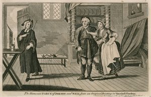 Die humorvolle Farce von Jobson und Nell nach einem Originalgemälde in den Vauxhall-Gärten, London von English School