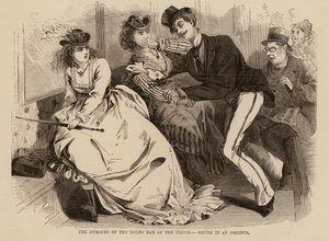 Die Launen des jungen Mannes der Zeit, betrunken in einem Omnibus (Gravur)