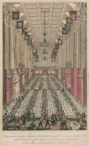 Der Innenraum der Guildhall anlässlich des Einweihungsdinners von Alderman Key von English School