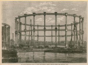 Der große Gasspeicher bei den Imperial Gas Company Werken, Bethnal Green, London von English School