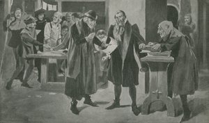 Die letzte Prüfung von Gutenberg, dem Drucker, am Rande des Sieges von English School