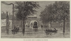 Die jüngsten Überschwemmungen, Szene in der Caversham Road, Reading (Gravur) von English School