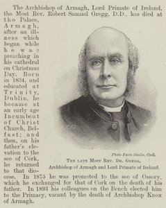 Der verstorbene Erzbischof Dr Gregg, Erzbischof von Armagh und Lord Primas von Irland (Gravur) von English School