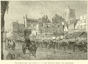 Der Marktplatz und die Kirche St. Peter Mancroft (vor der Restaurierung) von English School