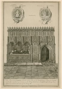 Das Denkmal von Raherus, Gründer und erster Prior des St. Bartholomews Priorats und Hospitals im Jahr 1123 von English School