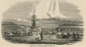 Der neue Metropolitan Viehmarkt, Copenhagen Fields: Marktplatzbrunnen, Wassertanks, Stallungen für Ochsen usw.