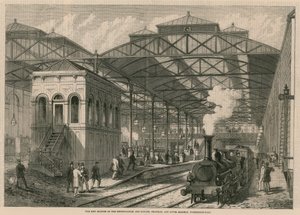 Der neue Bahnhof der Metropolitan und London, Chatham und Dover Railway, Farringdon Road, London von English School