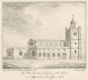 Die alte Kirche von St Giles in the Fields, London, wie sie im Jahr 1718 erschien von English School