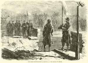 Die Friedensverhandlungen, ein Treffen an der Brücke von Sèvres, Oktober 1870 von English School