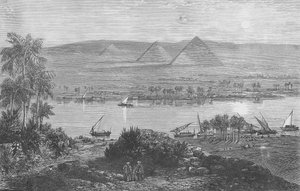 Die Pyramiden von Gizeh, vom Ostufer des Nils von English School