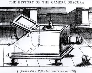 Die Reflexbox-Kamera Obscura von Johann Zahn, 1685, aus der Geschichte der Camera Obscura von English School