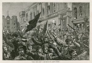 Die Unruhen im West End von London, 8. Februar 1886: Hier kommen sie! - Der Mob in der St Jamess Street, London von English School