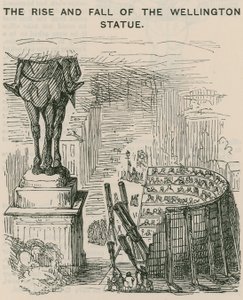 Der Aufstieg und Fall der Wellington-Statue; Karikatur von English School