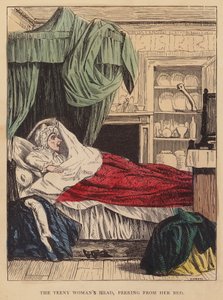 Der Kopf der winzigen Frau, der aus ihrem Bett lugt von English School