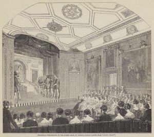 Theateraufführung im Rubens-Saal im Windsor Castle (Stich) von English School