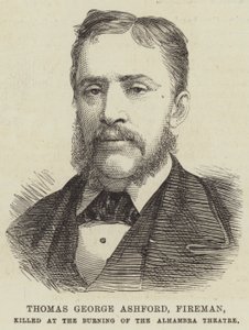 Thomas George Ashford, Feuerwehrmann, getötet beim Brand des Alhambra-Theaters (Gravur) von English School