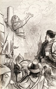 Thomas Hawkes verbrannt auf dem Scheiterhaufen während der Marianischen Verfolgungen, um 1865 von English School