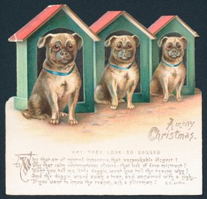Drei Hunde in Zwingern, Weihnachtskarte von English School