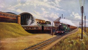 Drei London und South Western Railway Expresszüge am Battledown Junction, Hampshire von English School