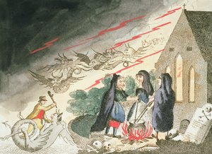 Drei Hexen auf einem Friedhof, ca. 1790er Jahre von English School