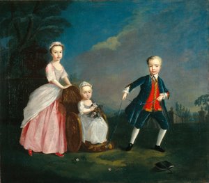 Drei Kinder in einem Park, ca. 1750 von English School