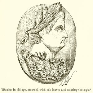 Tiberius im Alter, gekrönt mit Eichenblättern und die Aegis tragend