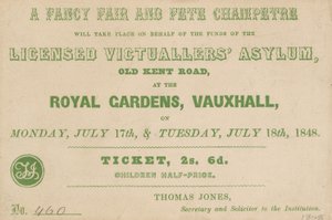 Eintrittskarte für eine Fancy Fair und Fete Champetre in den Royal Gardens, Vauxhall, London von English School