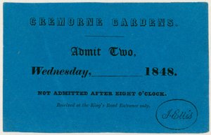 Ticket für Cremorne Gardens, London, 1848 von English School