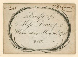 Ticket für Drury Lane Theatre, London: Benefiz von Miss Decamp, 30. Mai 1798 von English School
