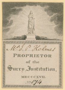 Ticket für den Eigentümer der Surrey Institution, datiert 1817 von English School