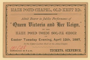 Ticket für eine Aufführung von Königin Victoria und ihre Herrschaft von English School
