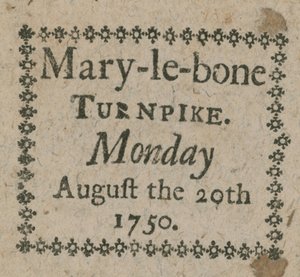 Ticket für die Mary-le-Bone Mautstelle von English School