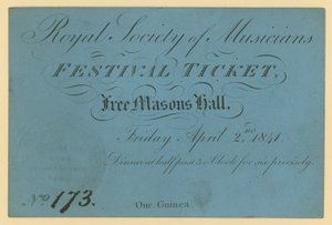 Ticket für das Festival der Royal Society of Musicians, Freimaurerhalle von English School