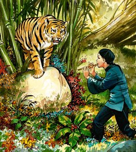 Tiger, der auf der Flöte gespielt wird