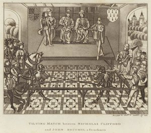 Turnierkampf zwischen Nicholas Clifford und John Boucmel, einem Franzosen von English School