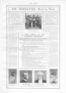 Zeitachse der Ereignisse und Artikel über das Sinken der Titanic, aus The Sphere, 27. April 1912