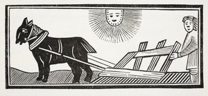 Es ist ein Pflug, der die Eingeweide der Erde für die Aussaat von Korn aufbricht, Illustration aus Chap-books des achtzehnten Jahrhunderts von John Ashton, veröffentlicht 1882
