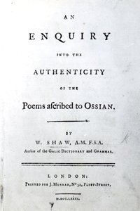 Titelseite für An enquiry into the authenticity of the poems ascribed to Ossian von William Shaw, veröffentlicht 1781