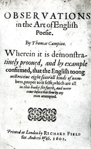 Titelseite für Observations in the Art of English Poesie von Thomas Campion, veröffentlicht 1602