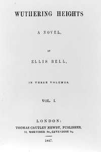 Titelseite der ersten Ausgabe von Wuthering Heights von Ellis Bell (Pseudonym von Emily Bronte), veröffentlicht 1847