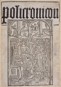 Titelseite aus dem Polychronicon von Ranulf Higden, gedruckt von Wynkyn de Worde, 1495